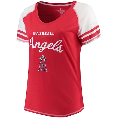 Women's Soft as a Grape Red Los Angeles Angels Plus Sizes Three Out Color Blocked Raglan Sleeve T-Shirt