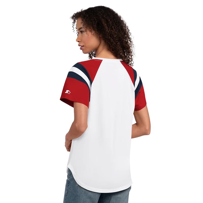 Women's Starter White Los Angeles Angels Game On Notch Neck Raglan T-Shirt