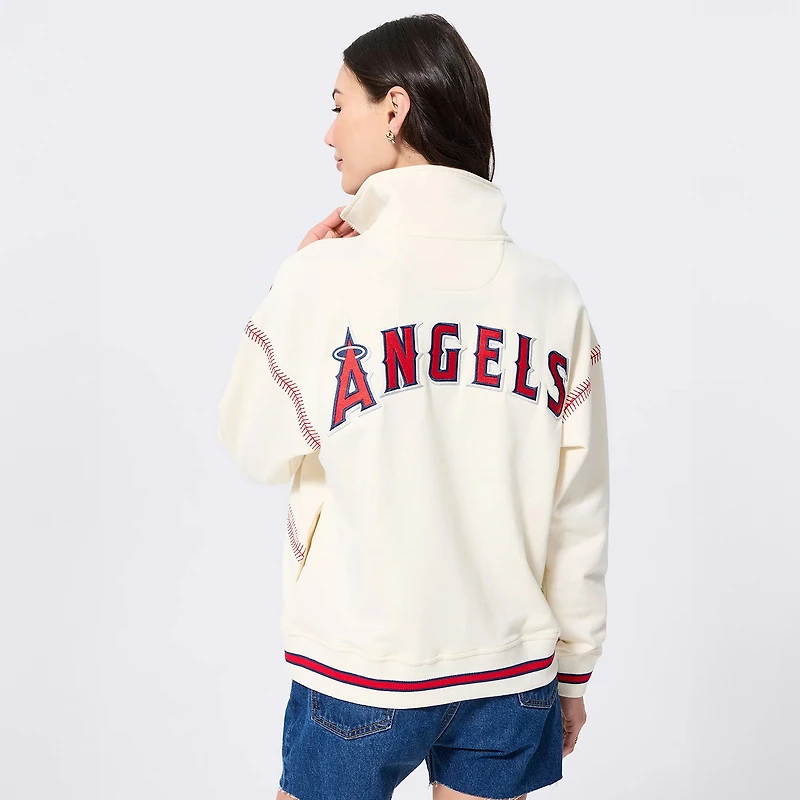 Pull à col zippé Terez crème pour femme, motif baseball des Angels de Los Angeles