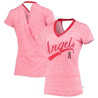 T-shirt à col en V rouge Touch Los Angeles Angels pour femme, imprimé spatial, avec dos croisé et motif Hail Mary.