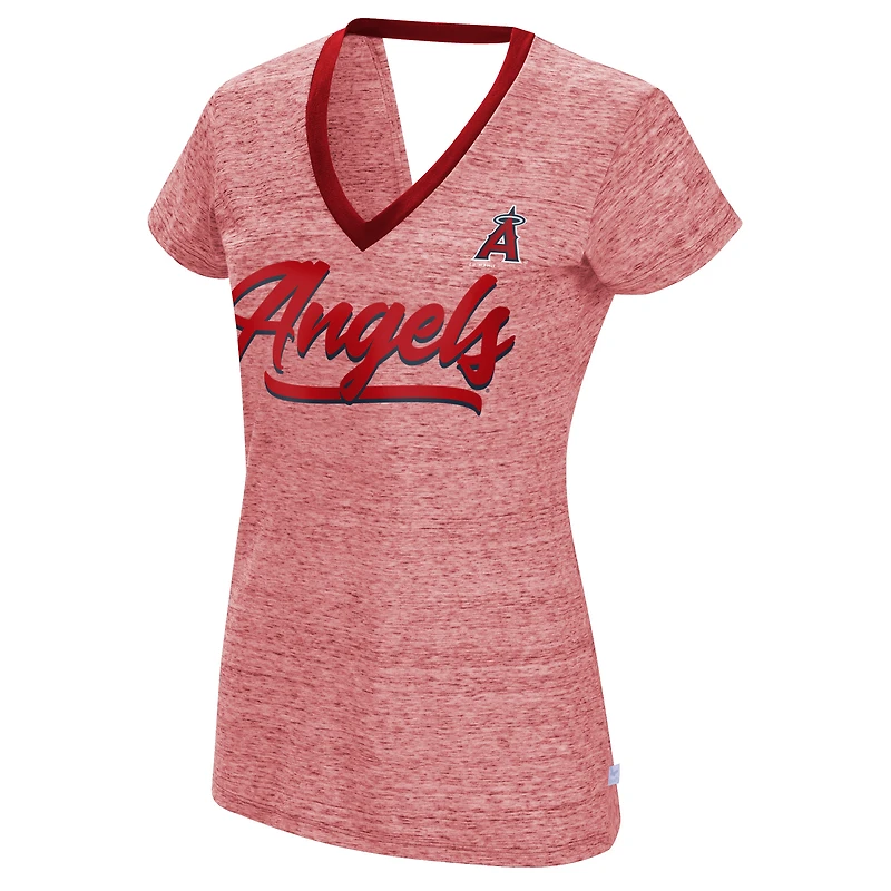 T-shirt à col en V pour femme Touch Los Angeles Angels Halftime Back Wrap Top rouge