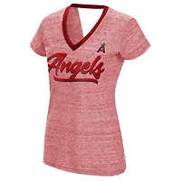 T-shirt à col en V pour femme Touch Los Angeles Angels Halftime Back Wrap Top rouge