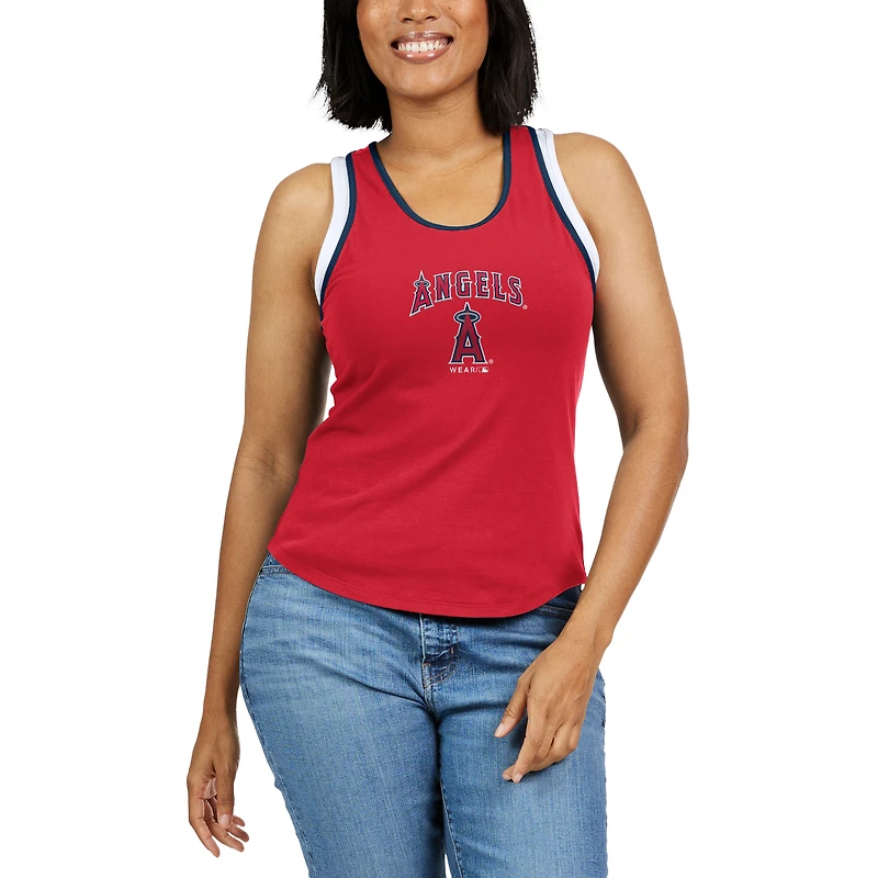 WEAR by Erin Andrews Débardeur rouge à dos nageur color block Los Angeles Angels pour femmes