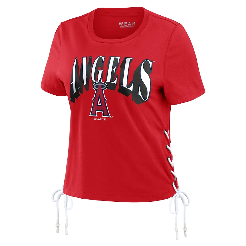 T-shirt court à lacets sur le côté des Los Angeles Angels WEAR by Erin Andrews pour femmes, rouge