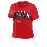 T-shirt court à lacets sur le côté des Los Angeles Angels WEAR by Erin Andrews pour femmes, rouge