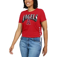 T-shirt court à lacets sur le côté des Los Angeles Angels WEAR by Erin Andrews pour femmes, rouge