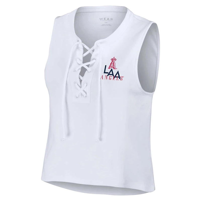 Débardeur WEAR by Erin Andrews Los Angeles Angels blanc à lacets pour femme