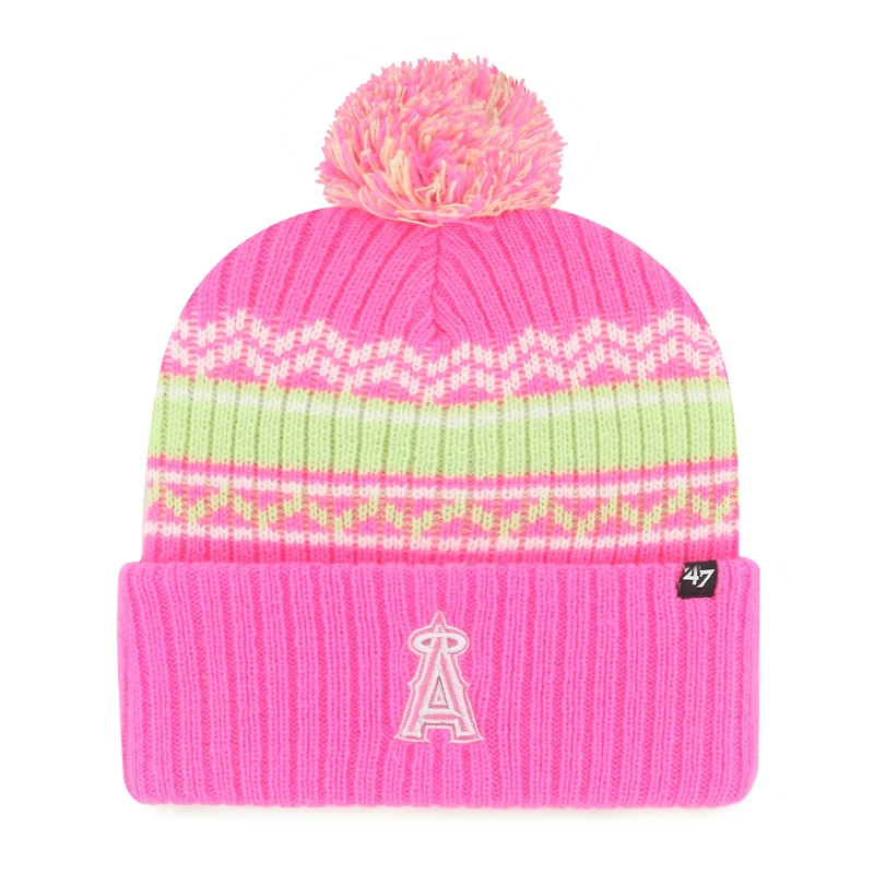 Bonnet en tricot à revers Polar Vortex rose pour jeunes '47 des Los Angeles Angels avec pompon