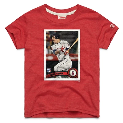 T-shirt en mélange de trois matières, hommage à Mike Trout, carte baseball Topps rouge des Angels Los Angeles, pour jeunes