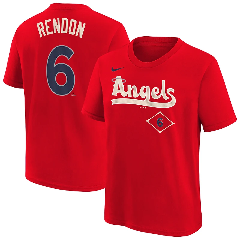T-shirt Nike rouge Anthony Rendon pour jeune, Los Angeles Angels Fuse City Connect, avec nom et numéro