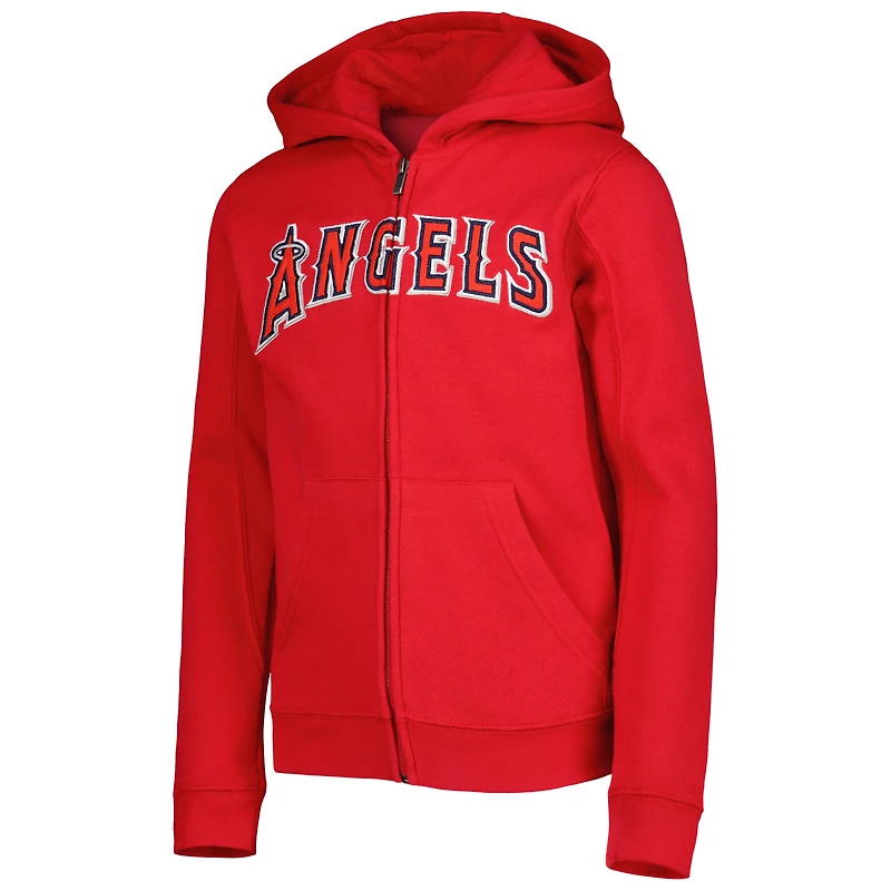 Chandail à capuchon en molleton glissière pleine longueur Los Angeles Angels Wordmark pour jeune rouge