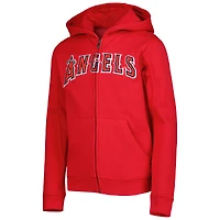 Chandail à capuchon en molleton glissière pleine longueur Los Angeles Angels Wordmark pour jeune rouge