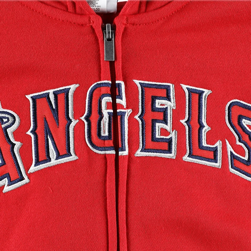 Chandail à capuchon en molleton glissière pleine longueur Los Angeles Angels Wordmark pour jeune rouge
