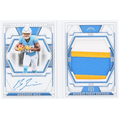 Livret de reliques tricolores Panini National Treasures 2023 autographié par Brenden Rice des Los Angeles Chargers #RFES-BRE #39/99 Carte recrue
