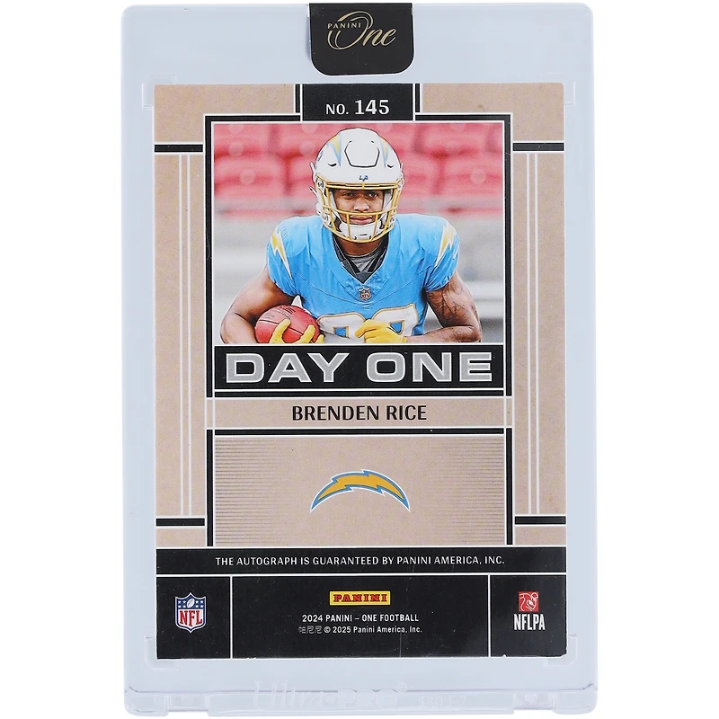 Carte de recrue autographiée de Brenden Rice (Los Angeles Chargers), Panini One Day One 2024, n° 145, n° 81/99