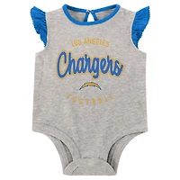 Los Angeles Chargers All Dolled Up trois pièces body, jupe et chaussons pour bébé fille gris chiné/bleu poudré