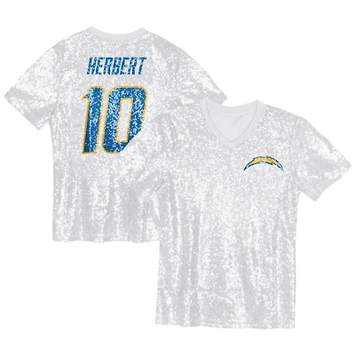 Maillot à col en V sequins bleu poudré Justin Herbert pour jeunes filles des Los Angeles Chargers