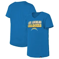 T-shirt à col en V sequins inversés Los Angeles Chargers New Era pour fille