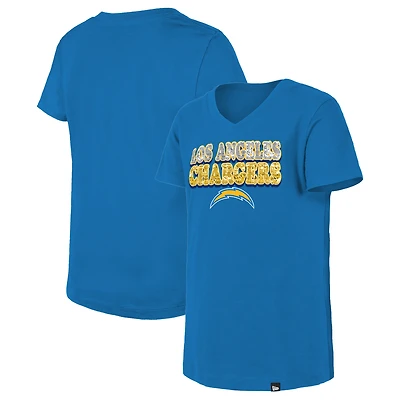 T-shirt à col en V sequins inversés Los Angeles Chargers New Era pour fille
