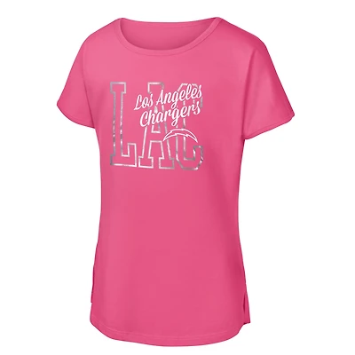T-shirt rose pour jeunes filles Los Angeles Chargers Signal Caller Dolman