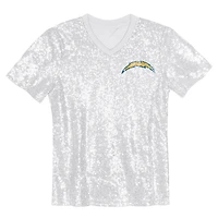 Haut blanc à col en V et sequins avec inscription Los Angeles Chargers pour jeunes filles