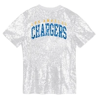 Haut blanc à col en V et sequins avec inscription Los Angeles Chargers pour jeunes filles