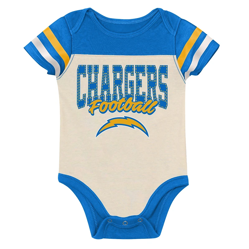 Infant & Newborn Outerstuff Los Angeles Chargers Up One Three-Piece Bodysuit, Bib Booties Set