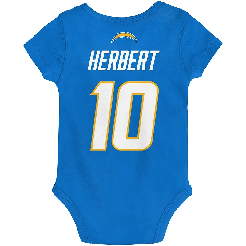 Body Justin Herbert bleu poudré pour bébé des Chargers de Los Angeles Mainliner Nom et numéro du joueur