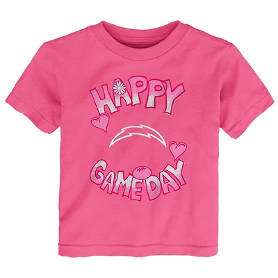 T-shirt rose pour bébé avec inscription « Happy Gameday » des Los Angeles Chargers