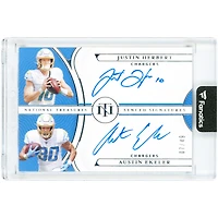 Justin Herbert & Austin Ekeler Los Angeles Chargers Autographed 2021 Panini National Treasures Synced Signatures #SS-HE #7/49 Card