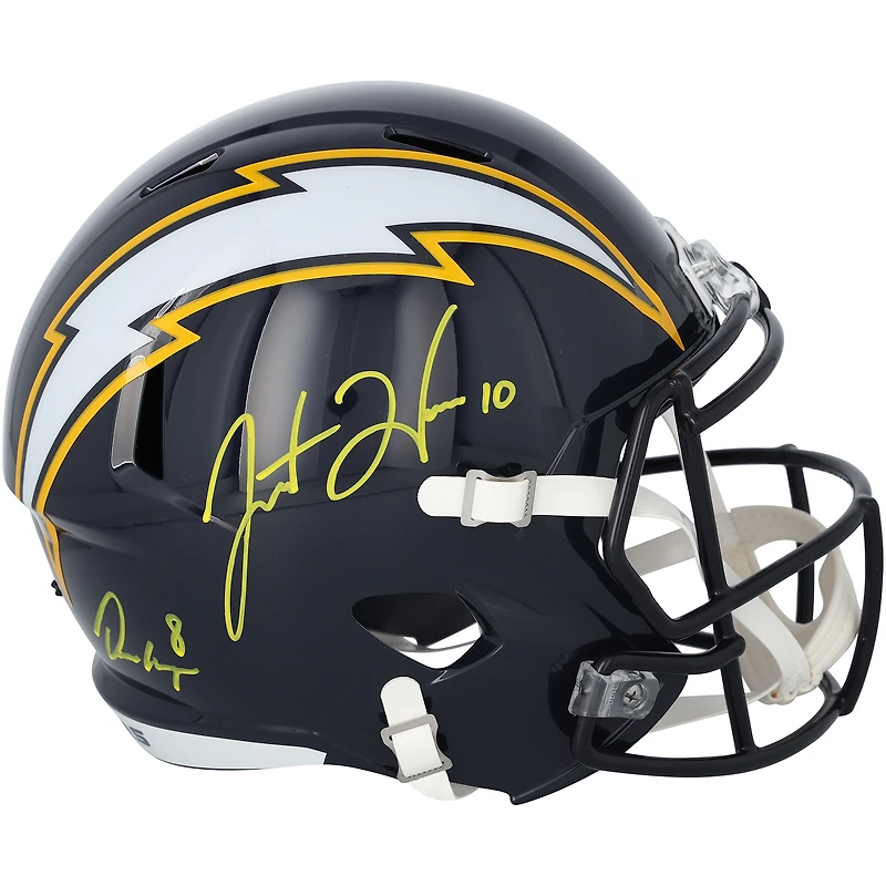 Justin Herbert & Omarion Hampton Los Angeles Chargers Autographed Navy Riddell 2025 Alternate Speed Replica Helmet
