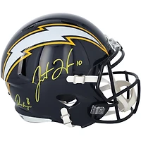 Justin Herbert & Omarion Hampton Los Angeles Chargers Autographed Navy Riddell 2025 Alternate Speed Replica Helmet