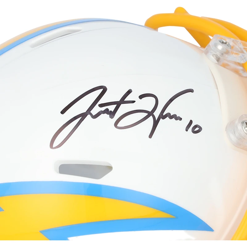 Casque miniature Riddell Speed autographié par Justin Herbert et Quentin Johnston des Chargers de Los Angeles