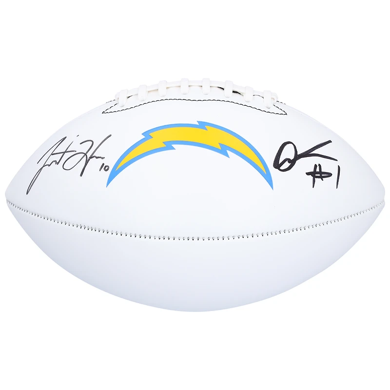 Ballon de football américain Franklin White Panel autographié par Justin Herbert et Quentin Johnston des Chargers de Los Angeles