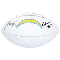 Ballon de football américain Franklin White Panel autographié par Justin Herbert et Quentin Johnston des Chargers de Los Angeles