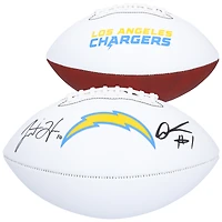 Ballon de football américain Franklin White Panel autographié par Justin Herbert et Quentin Johnston des Chargers de Los Angeles