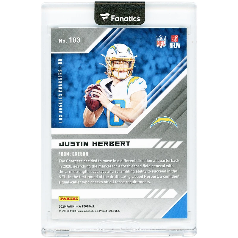 Carte de recrue Justin Herbert, Los Angeles Chargers, 2020, Panini XR Green, n° 103, n° 5/5