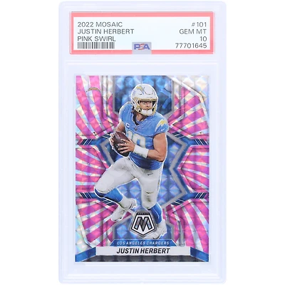 Justin Herbert Los Angeles Chargers 2022 Panini Mosaic Pink Swirl Mosaic #101 #11/11 PSA Authenticated 10 Card