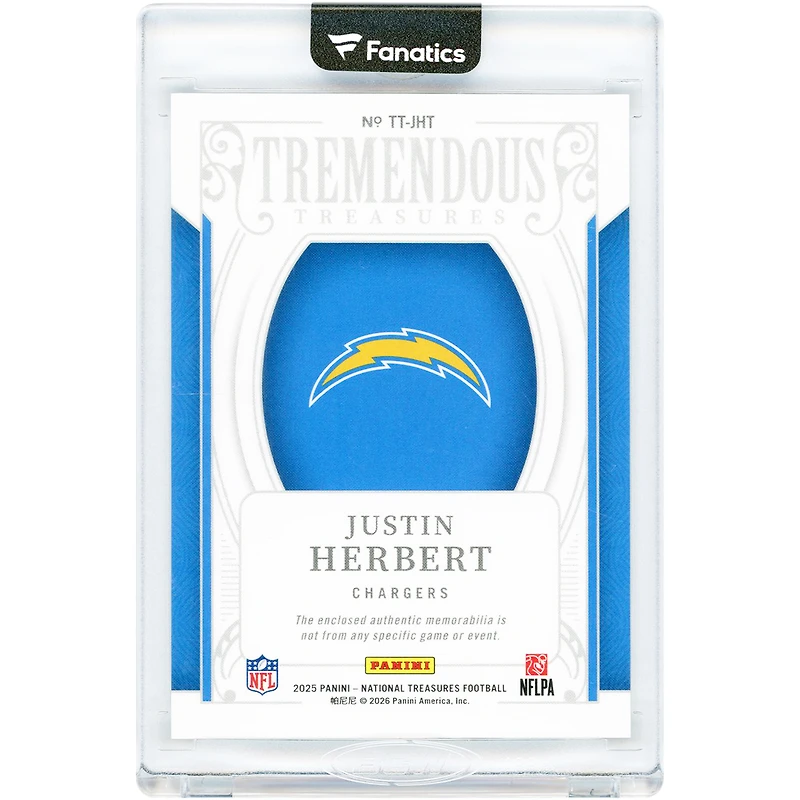 Carte Justin Herbert Los Angeles Chargers 2025 Panini National Treasures Jumbo Tri-Color Relic #TT-JHT #72/99