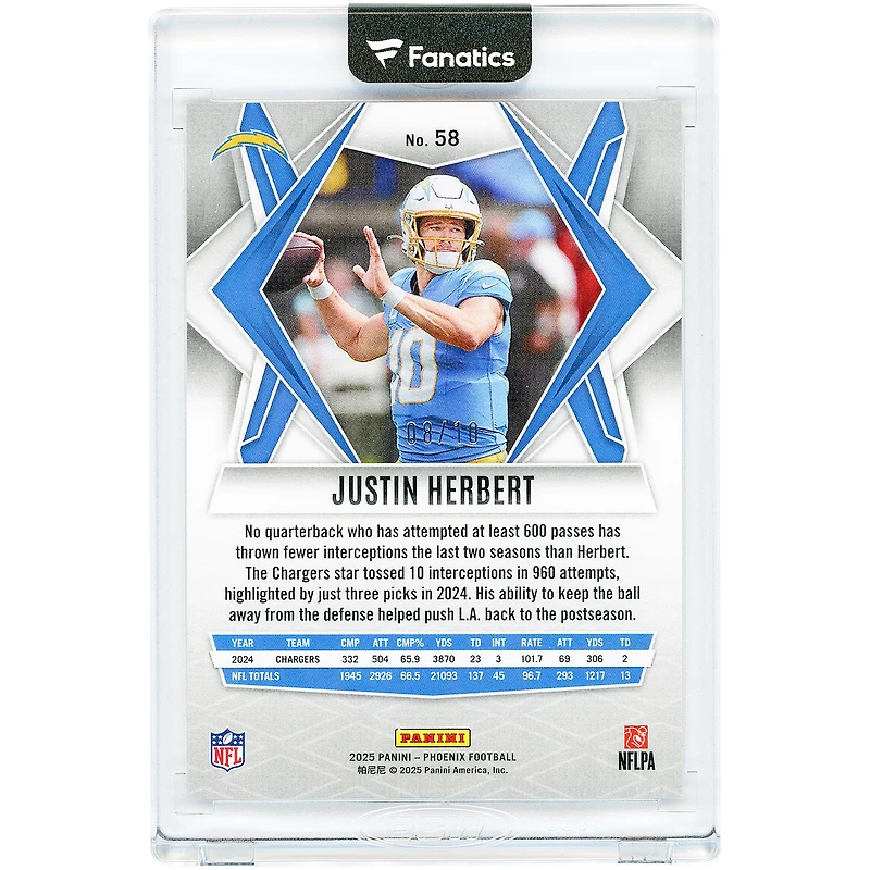 Justin Herbert Los Angeles Chargers 2025 Panini Phoenix Gold Snowflake Prizm #58 #8/10 Card