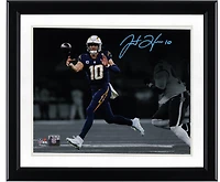 Justin Herbert Los Angeles Chargers Autographed 11" x 14" Navy Jersey Passing Spotlight Photograph