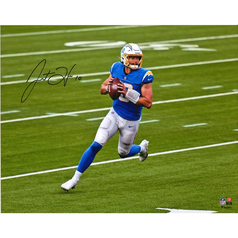 Justin Herbert Los Angeles Chargers Autographed 16" x 20" Looking to Pass Photograph
