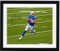 Justin Herbert Los Angeles Chargers Autographed 16" x 20" Looking to Pass Photograph