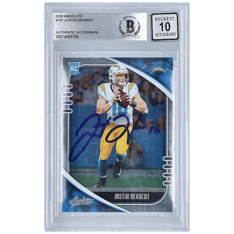 Justin Herbert Los Angeles Chargers Autographed 2020 Panini Absolute #167 BAS Authenticated 10 Rookie Card