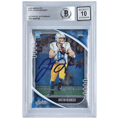 Justin Herbert Los Angeles Chargers Autographed 2020 Panini Absolute #167 BAS Authenticated 10 Rookie Card