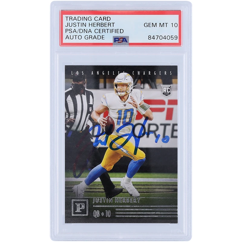 Carte recrue autographiée de Justin Herbert (Los Angeles Chargers) - Panini Chronicles 2020 #PA-3, authentifiée PSA 10