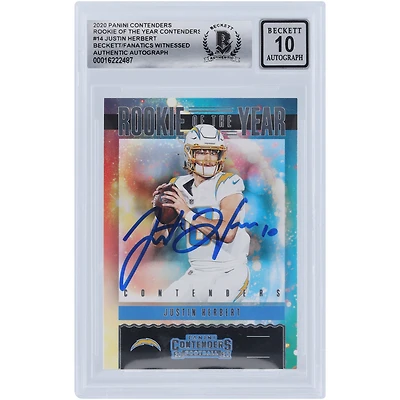 Justin Herbert Los Angeles Chargers Autographed 2020 Panini Contenders #RY-JHE Beckett Fanatics Witnessed Authenticated 10 Rookie Card