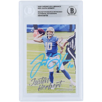 Justin Herbert Los Angeles Chargers Autographed 2020 Panini Luminance Powder Blue Paint #203 Beckett Fanatics Witnessed Authenticated Rookie Card 