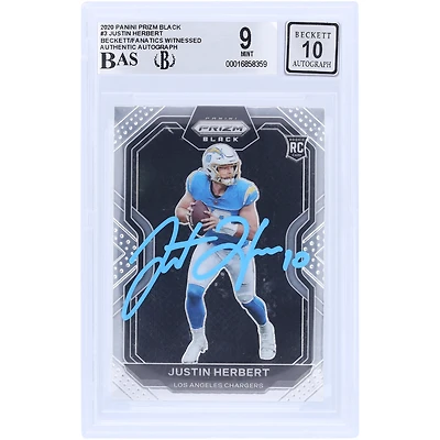Justin Herbert Los Angeles Chargers Autographed 2020 Panini Prizm Black Light Blue Ink #PB-3 Beckett Fanatics Witnessed Authenticated 9/10 Rookie Card 