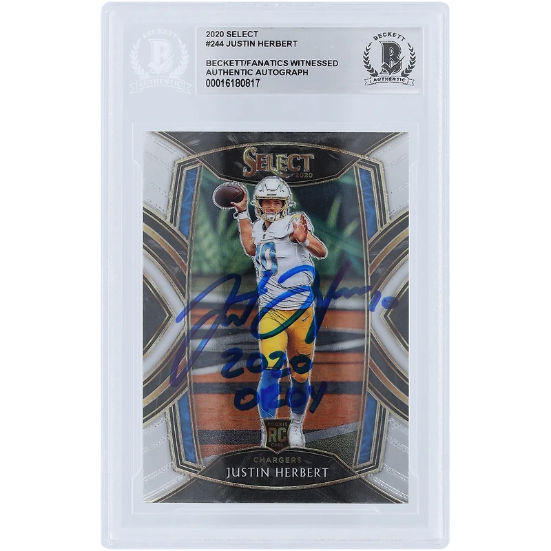 Justin Herbert Los Angeles Chargers Autographed 2020 Panini Select Club Level #244 Beckett Fanatics Witnessed Authenticated Rookie Card with "2020 OROY" Inscription